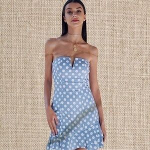 Blue Strapless polkadot, mini dress